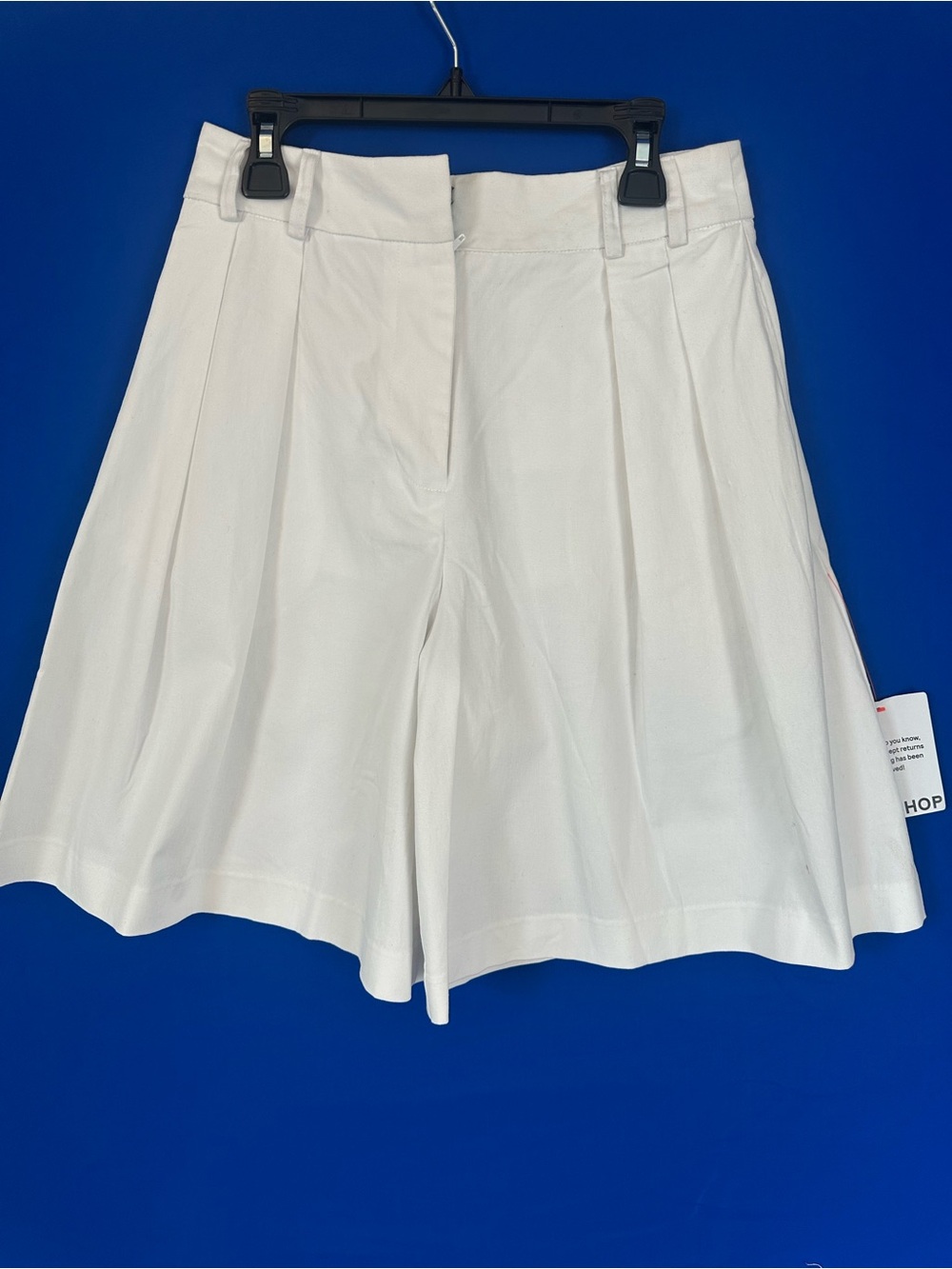 Topshop White High-Waist Pleated Bermuda Shorts